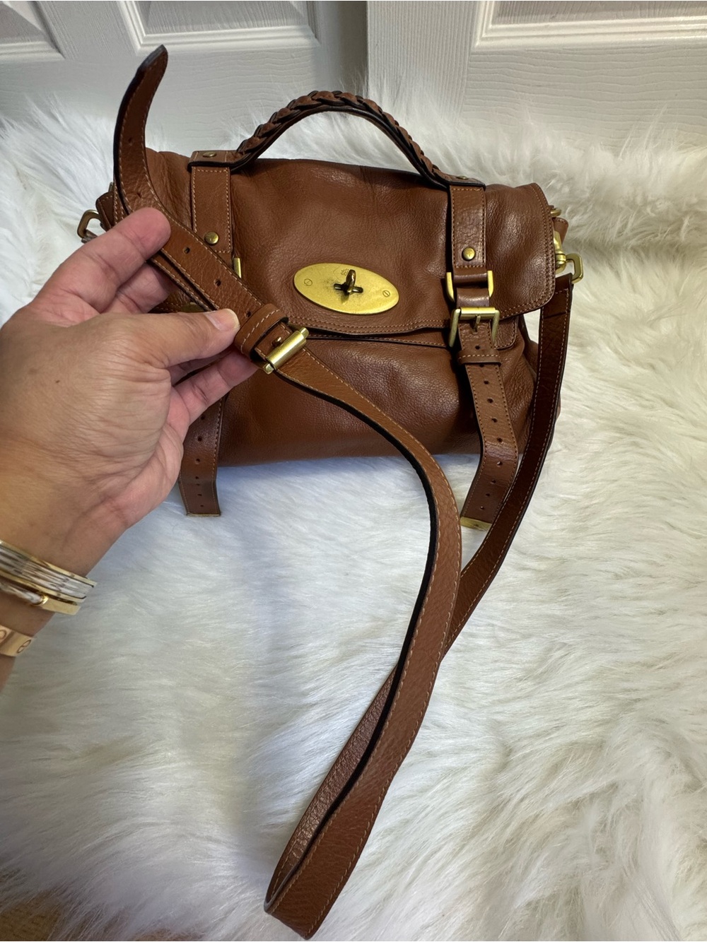 Brown Leather Satchel with Gold Hardware - Picture 8 of 16